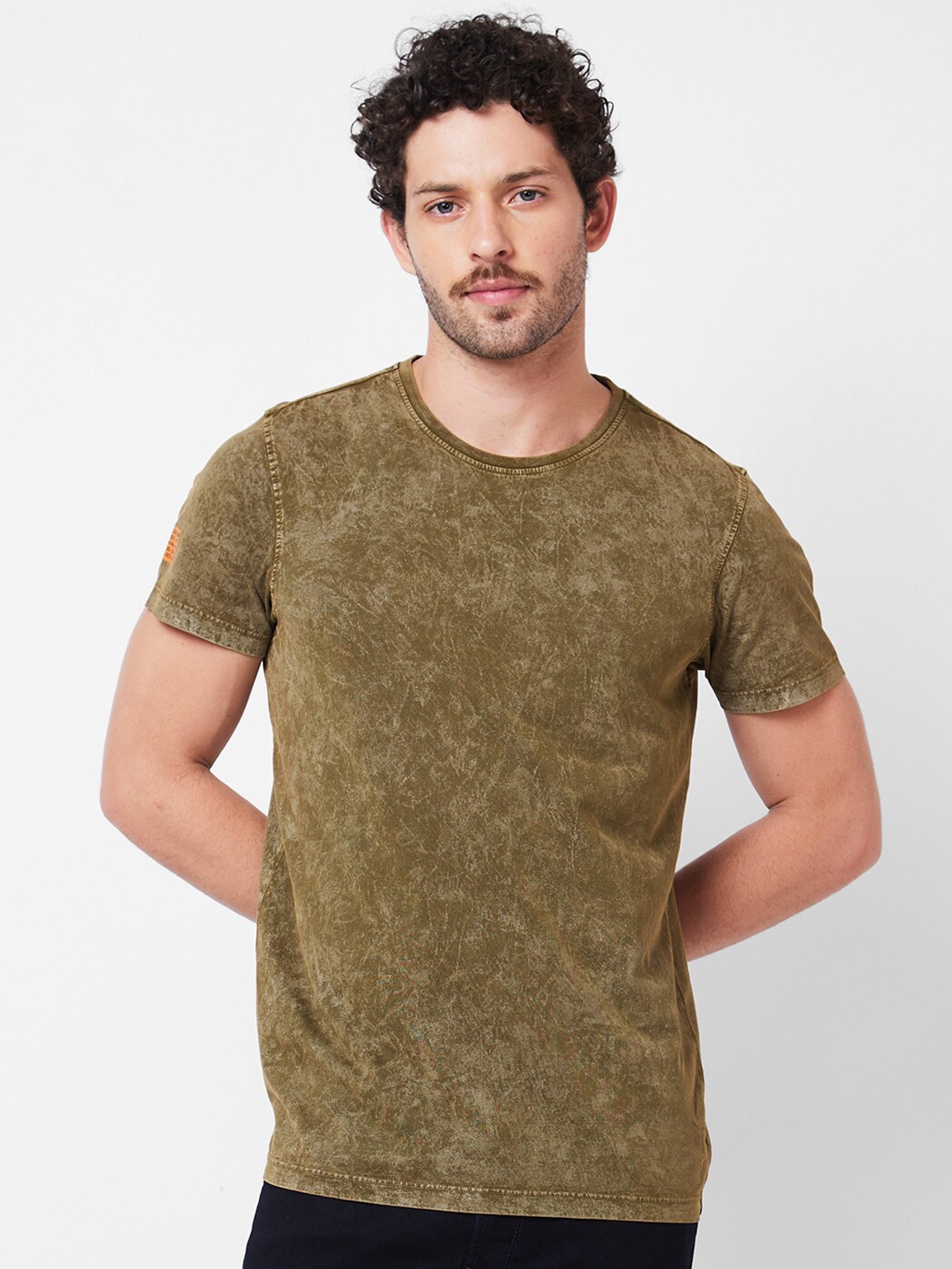 

SPYKAR Abstract Printed Round Neck Cotton Slim Fit T-shirt, Green