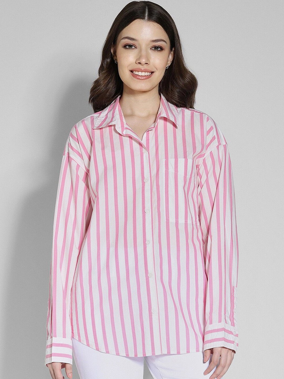 

AMERICAN EAGLE OUTFITTERS Classic Opaque Striped Casual Shirt, Pink