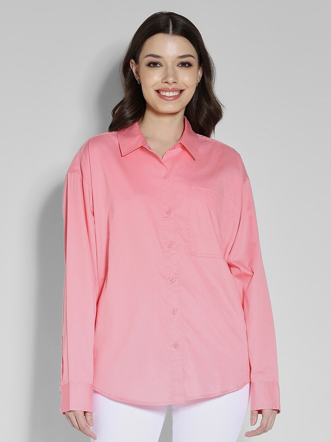 

AMERICAN EAGLE OUTFITTERS Straight Boxy Opaque Cotton Casual Shirt, Pink