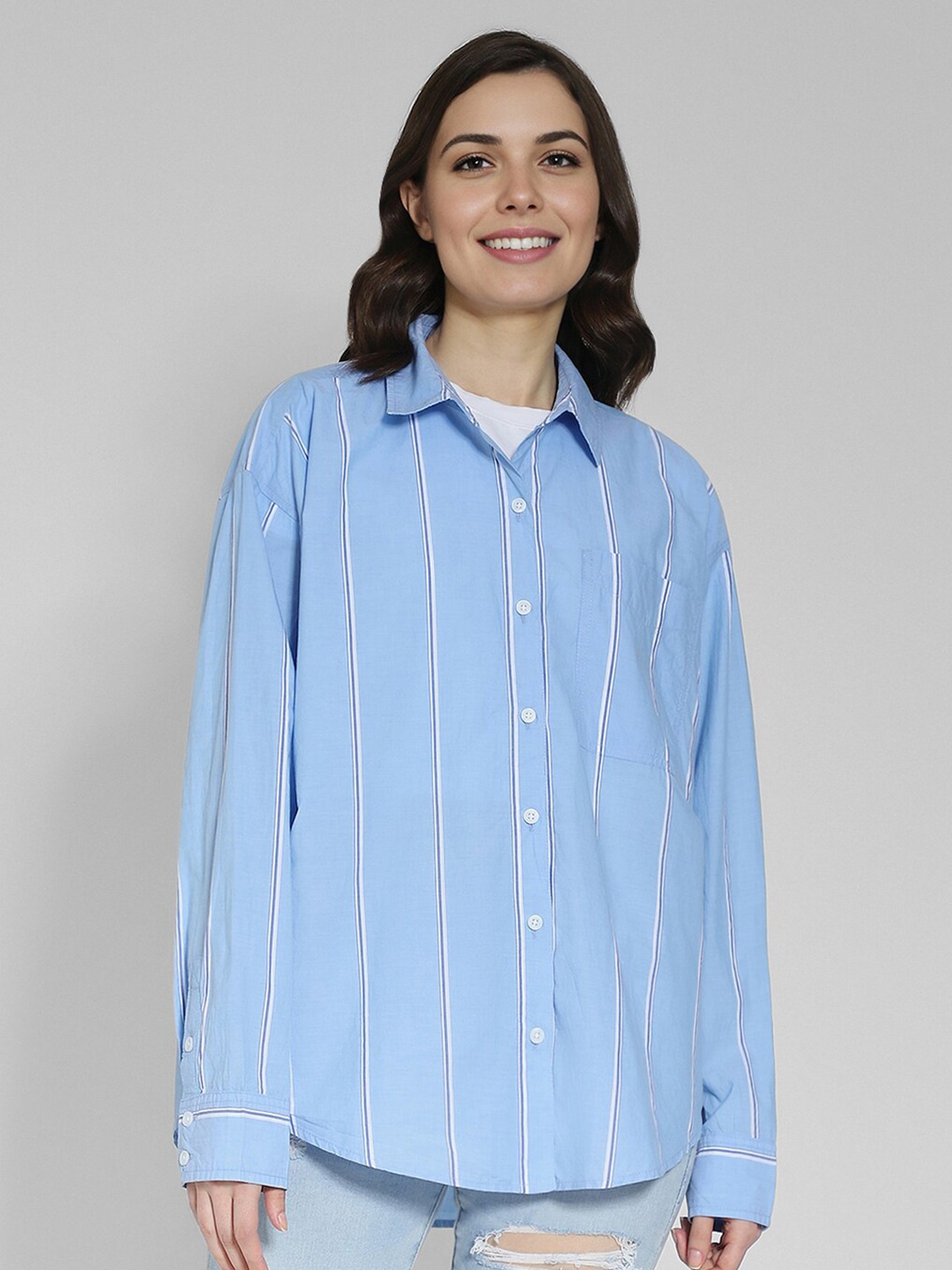 

AMERICAN EAGLE OUTFITTERS Classic Opaque Striped Casual Shirt, Blue