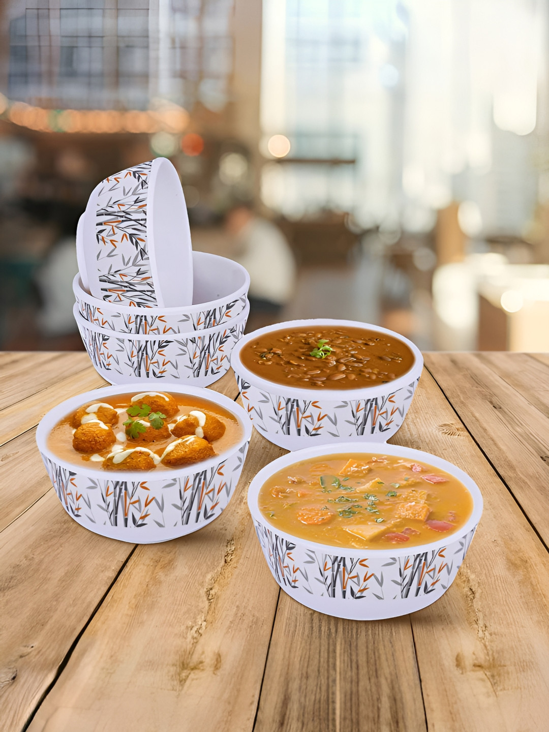 

USHA SHRIRAM Orange 12 Pieces Floral Printed Melamine Serving Bowls