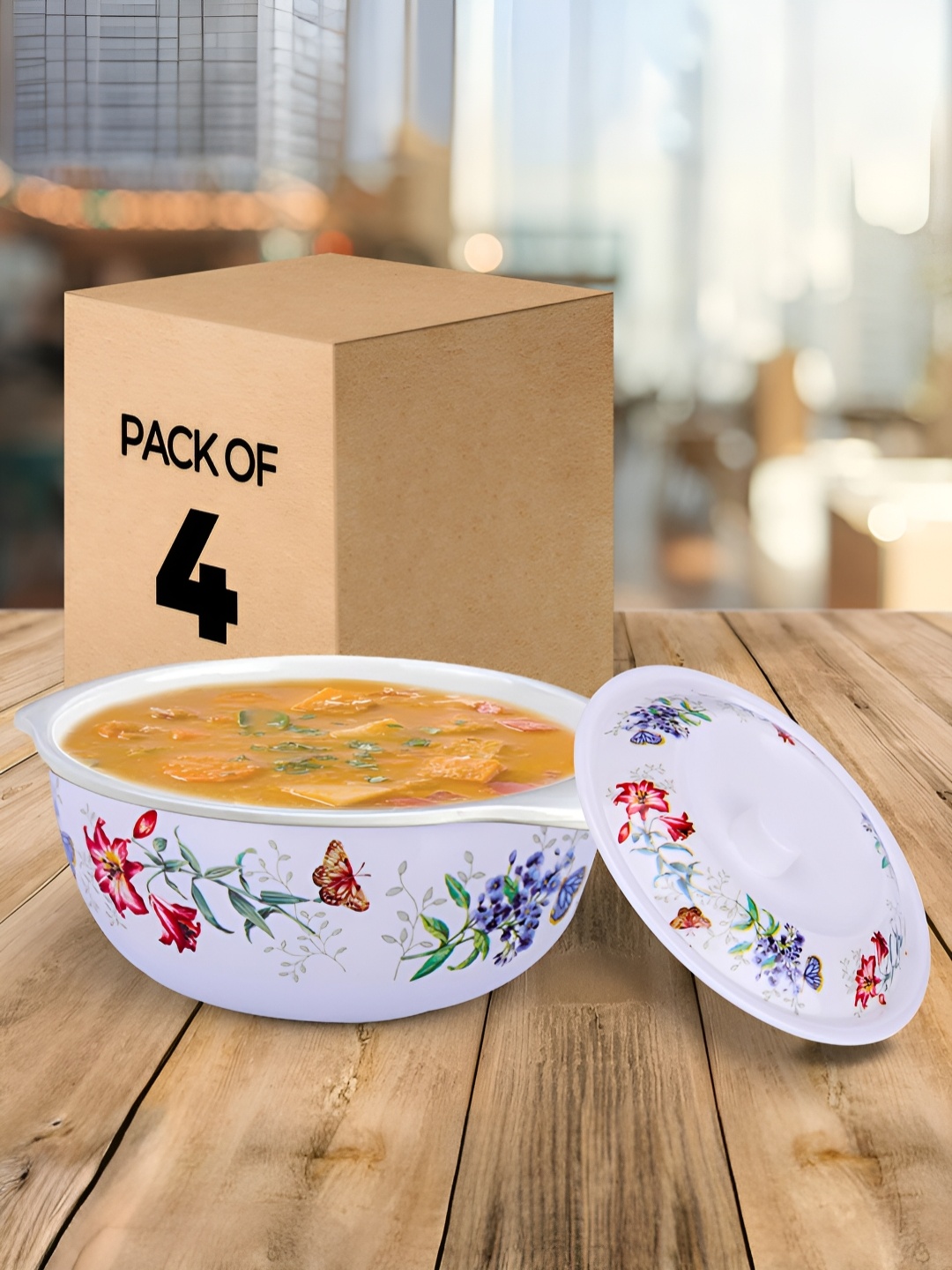 

USHA SHRIRAM Red 4 Pieces Floral Printed Melamine Serving Bowls