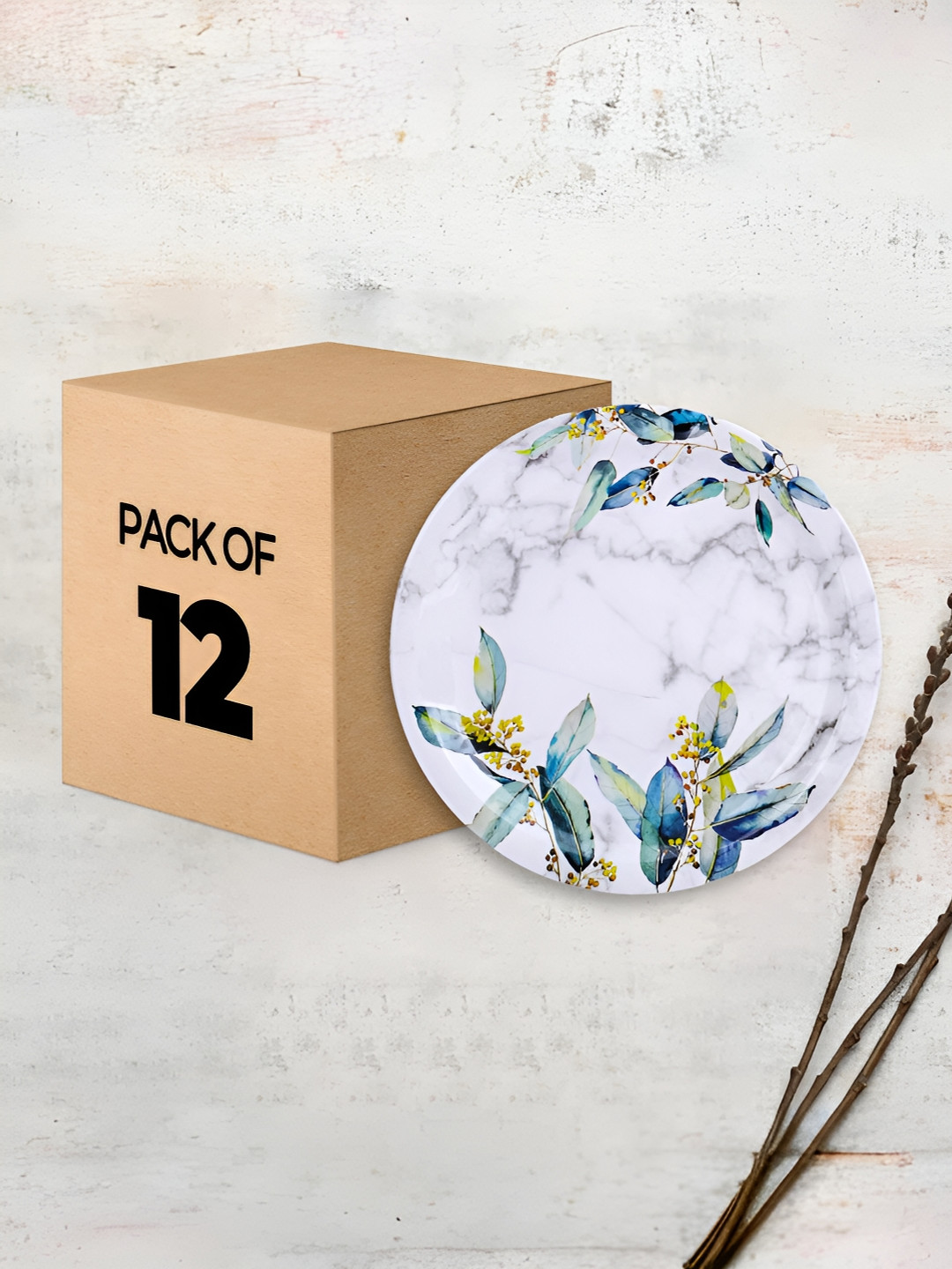 

USHA SHRIRAM Blue 12 Pieces Floral Printed Melamine Plates