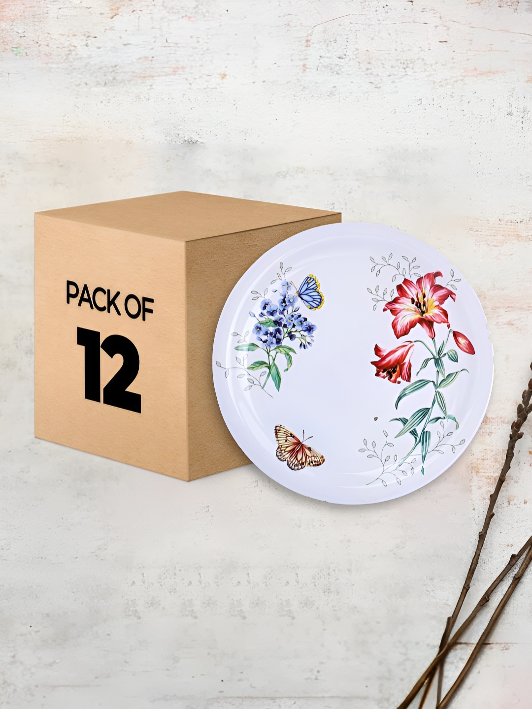 

USHA SHRIRAM Blue 12 Pieces Floral Printed Melamine Plates