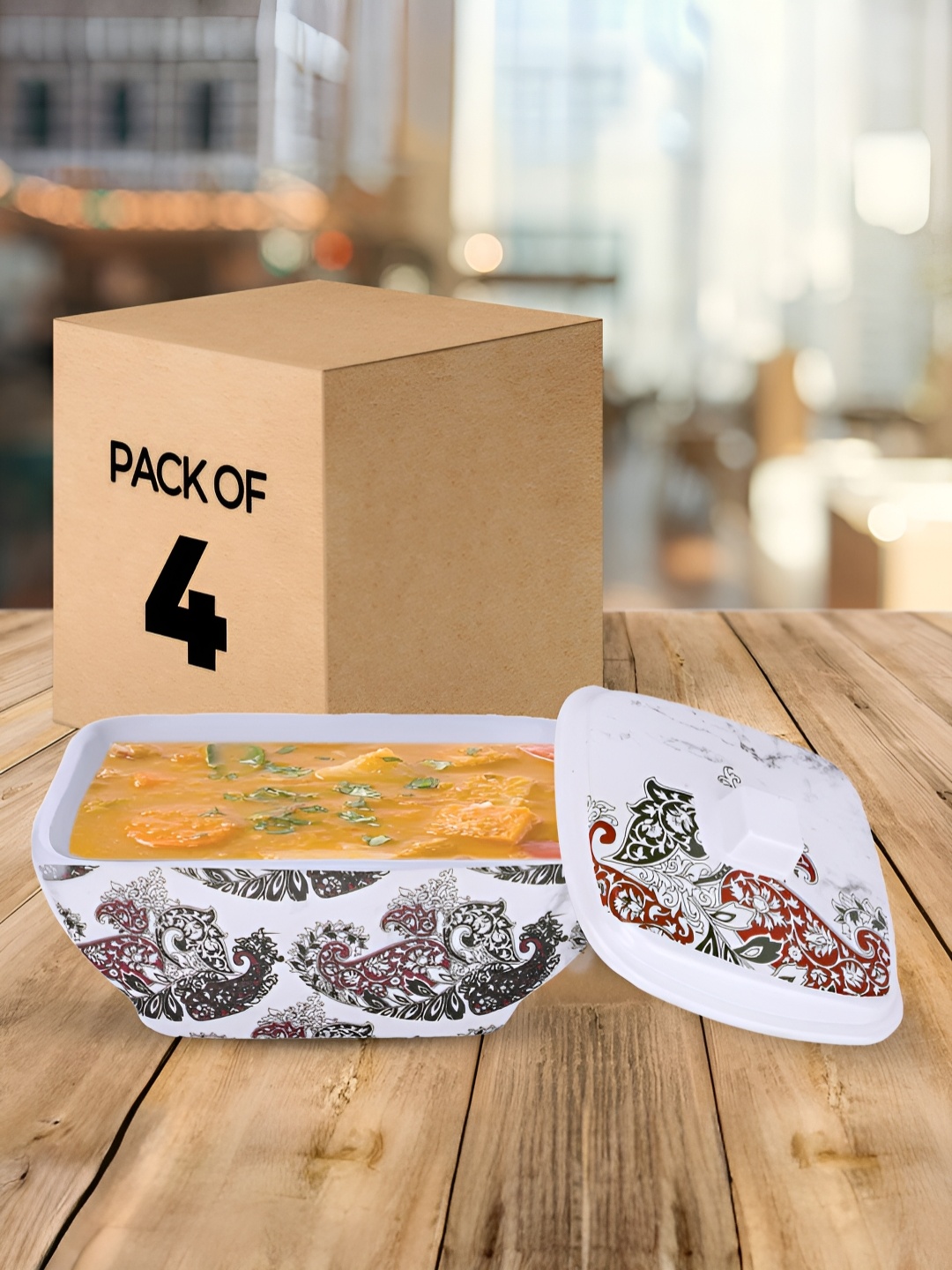 

USHA SHRIRAM Black 4 Pieces Floral Printed Melamine Serving Bowls