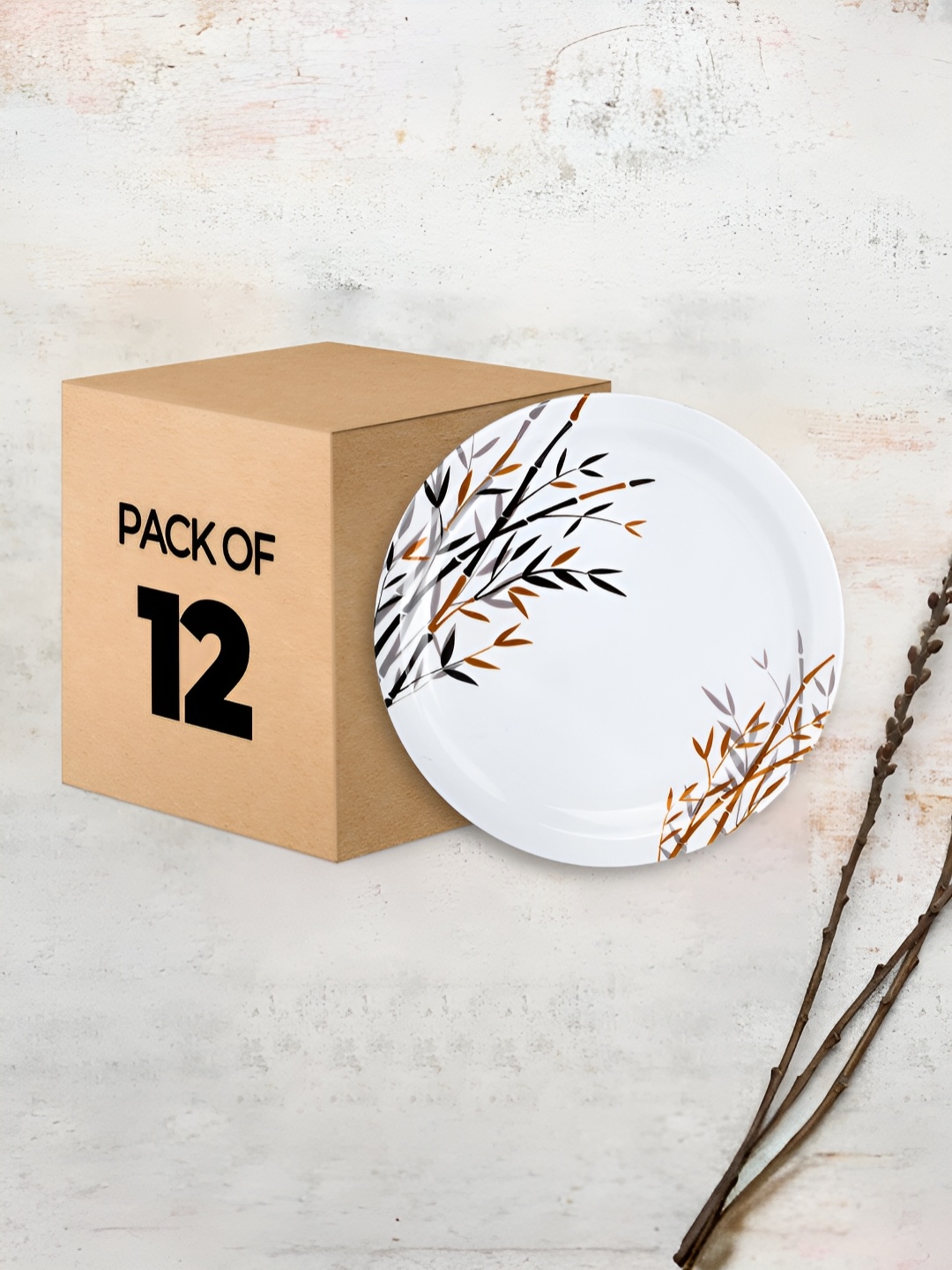 

USHA SHRIRAM Black 12 Pieces Floral Printed Melamine Plates