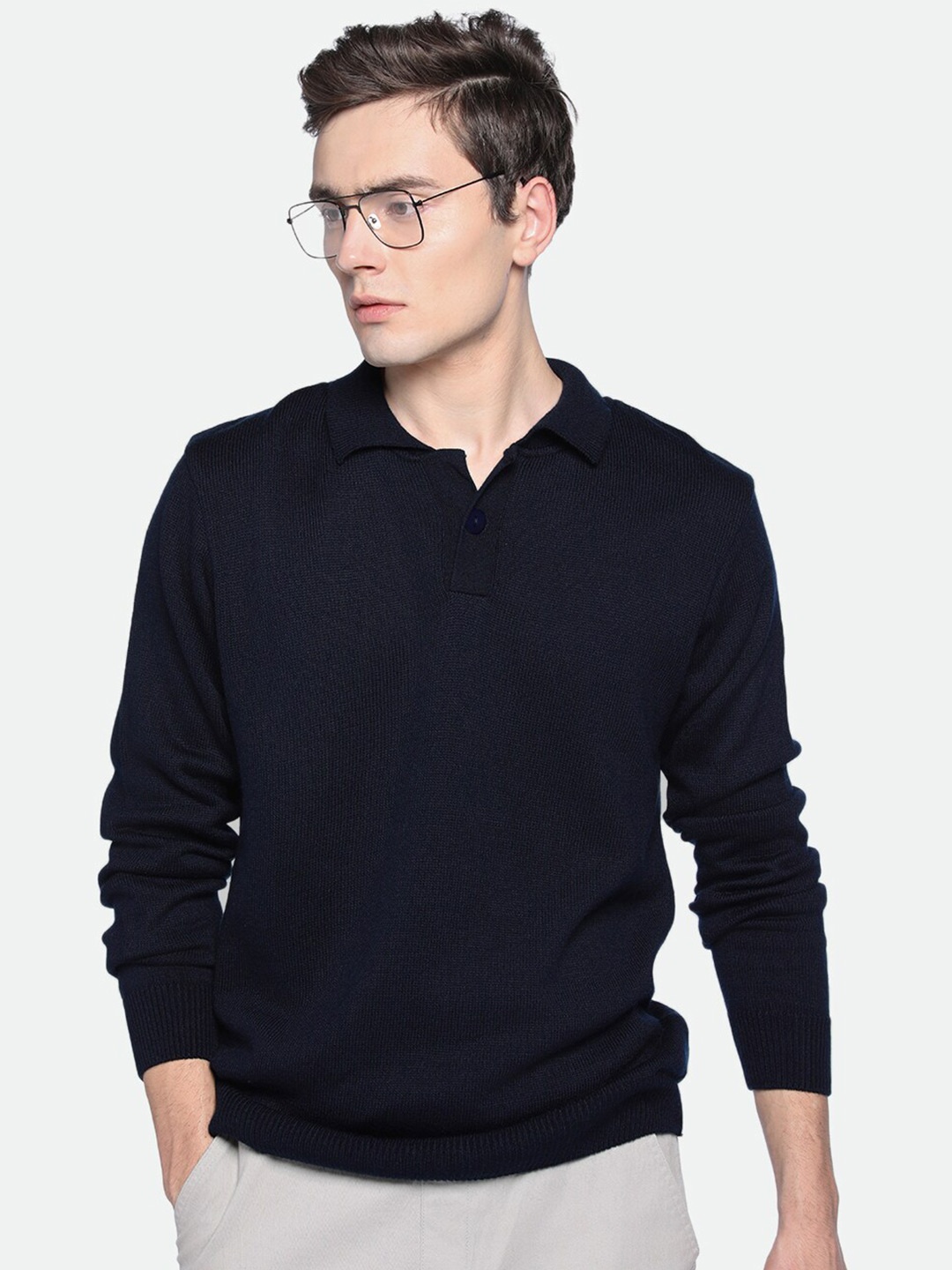 

Dennis Lingo Full Sleeves Acrylic Ribbed Pullover Sweater, Navy blue