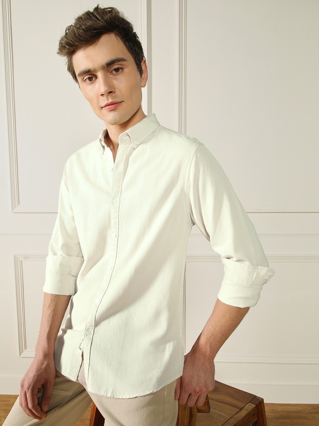 

Dennis Lingo Men Regular Fit Spread Collar Casual Shirt, Off white