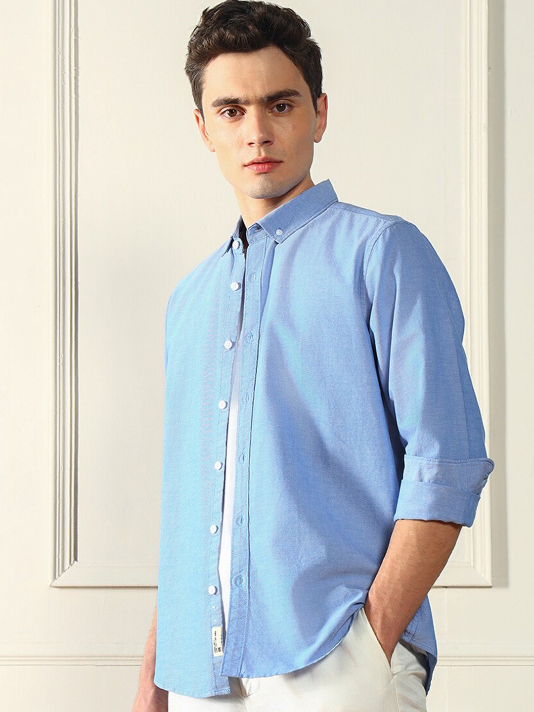 

Dennis Lingo Button-Down Collar Oxford Cotton Casual Shirt, Blue