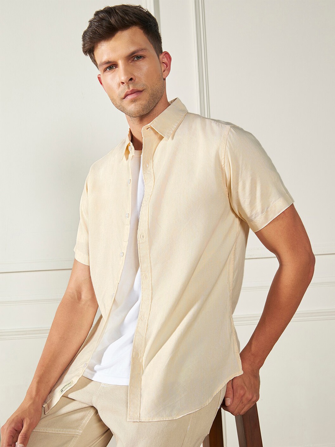 

Dennis Lingo Spread Collar Casual Shirt, Yellow