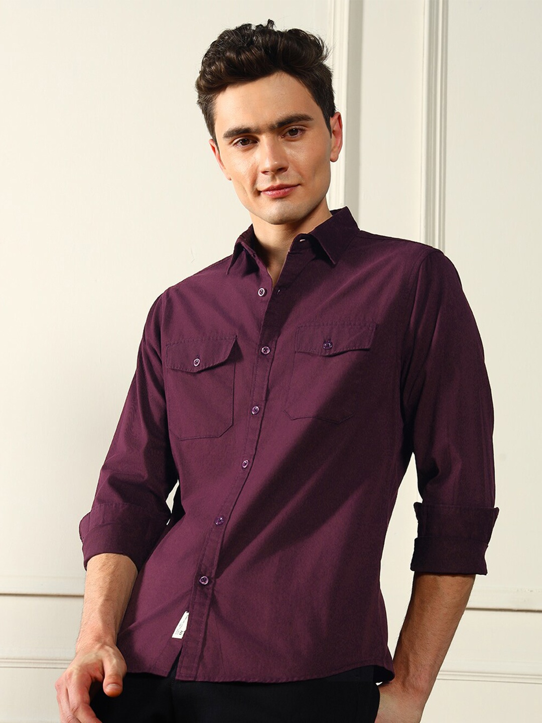 

Dennis Lingo Spread Collar Twill Cotton Regular Fit Casual Shirt, Burgundy