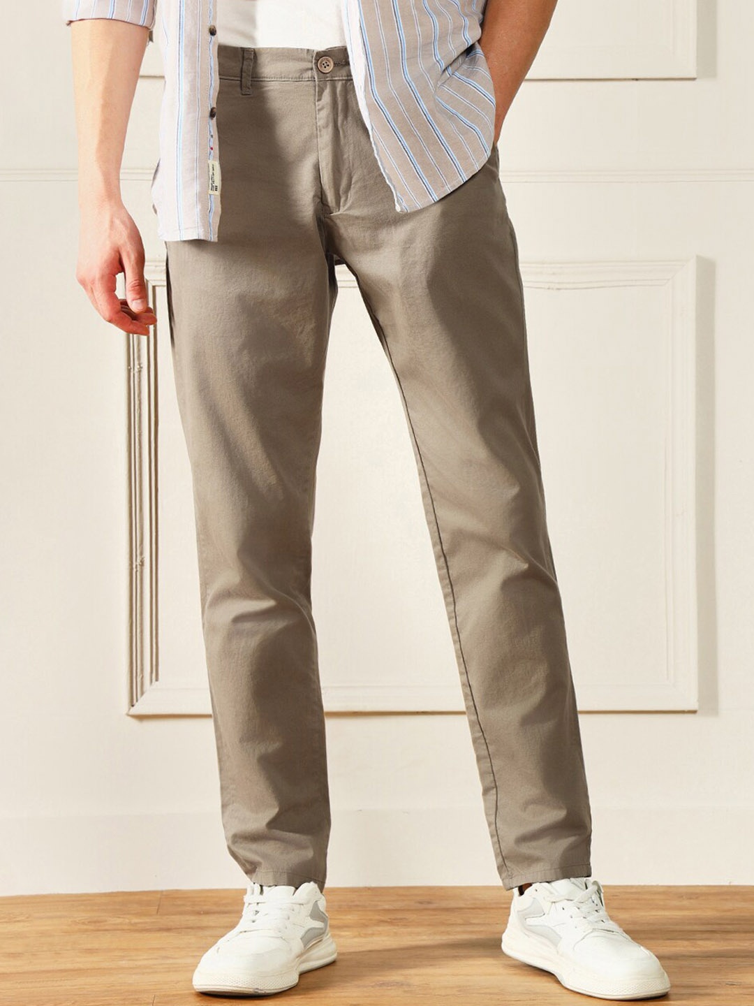 

Dennis Lingo Men Slim Fit Cotton Trousers, Khaki