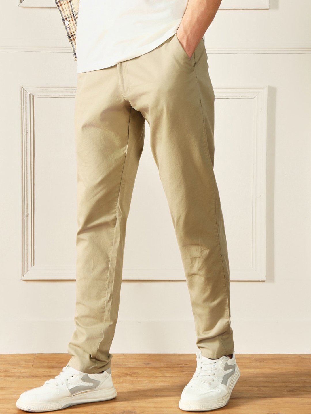 

Dennis Lingo Men Slim Cotton Fit Trouser, Khaki