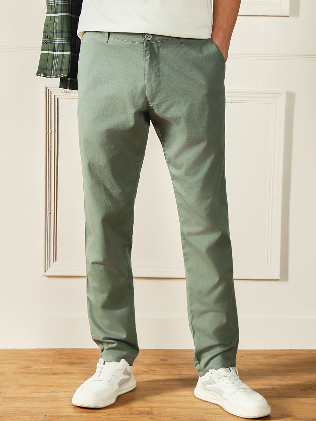 

Dennis Lingo Men Slim Fit Cotton Casual Trouser, Green