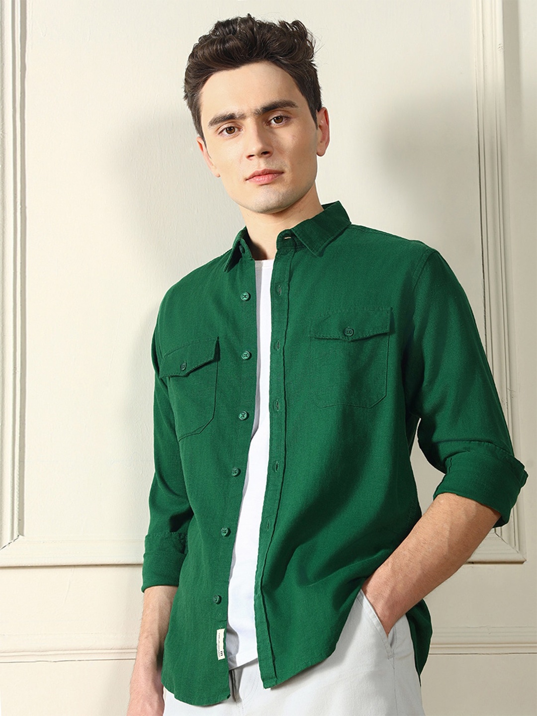 

Dennis Lingo Spread Collar Regular Fit Casual Shirt, Green