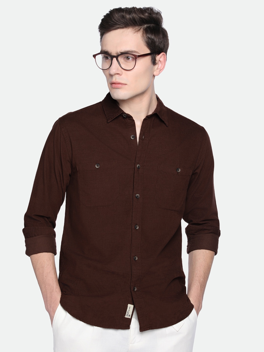 

Dennis Lingo Men Slim Fit Spread collar Casual Shirt, Brown