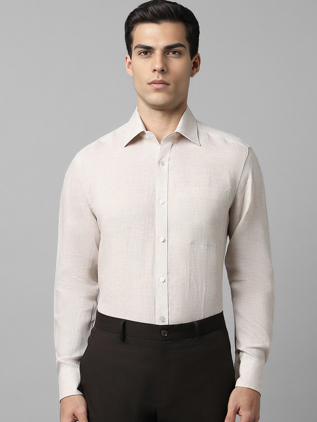 

Louis Philippe Slim Fit Linen Opaque Formal Shirt, Beige