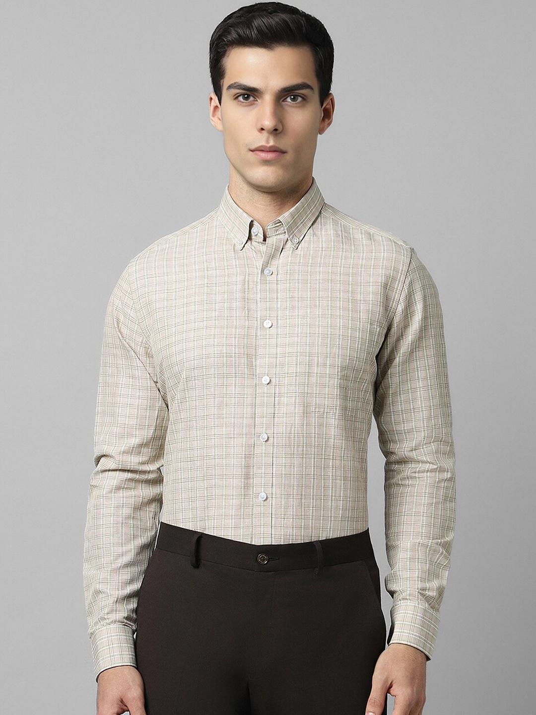 

Louis Philippe Slim Fit Opaque Checked Formal Shirt, Beige