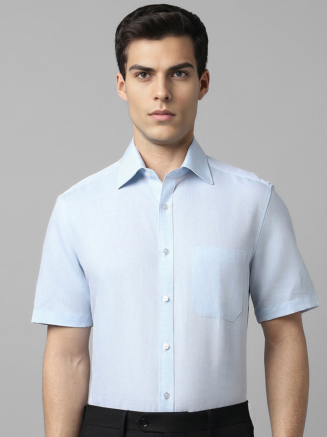 

Louis Philippe Classic Opaque Cotton Linen Formal Shirt, Blue