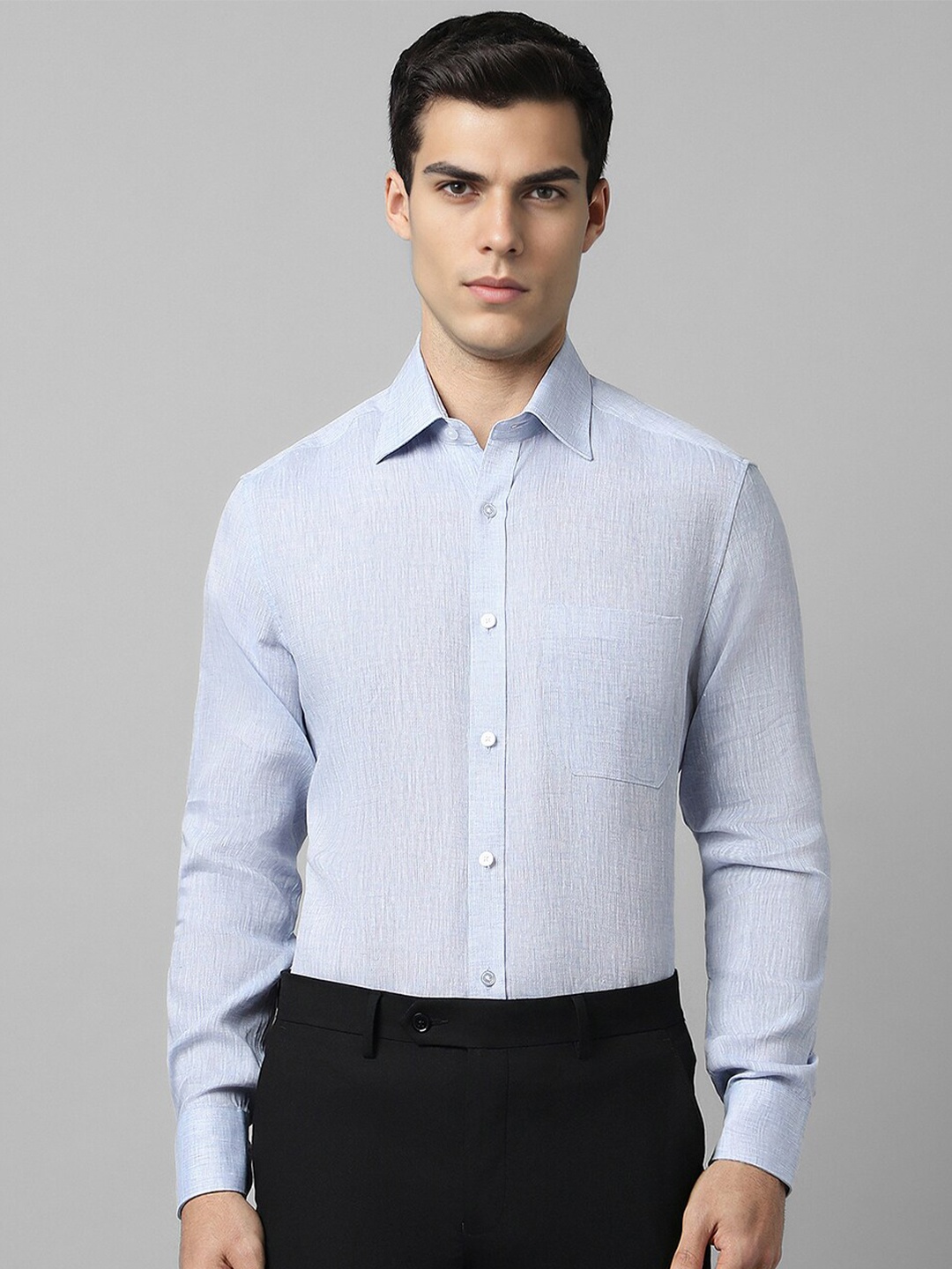

Louis Philippe Slim Fit Opaque Linen Formal Shirt, Blue