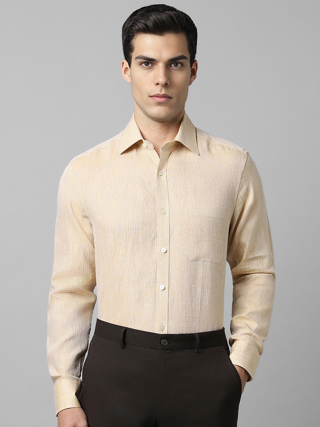 

Louis Philippe Classic Opaque Pure Linen Formal Shirt, Beige