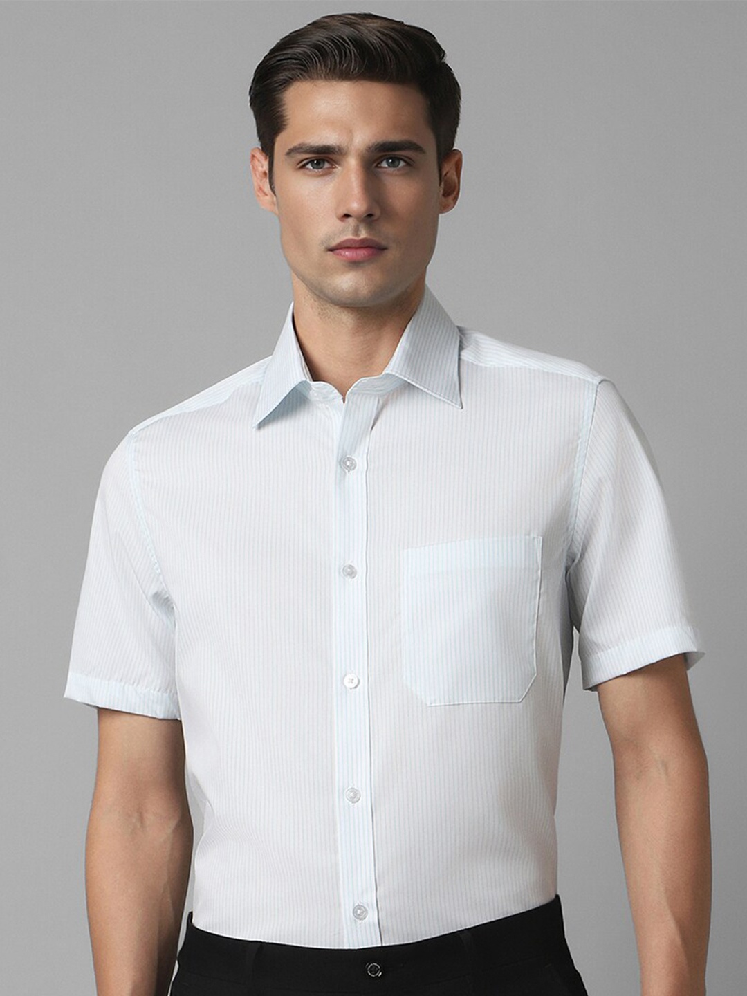 

Louis Philippe Vertical Striped Classic Cotton Opaque Formal Shirt, Blue