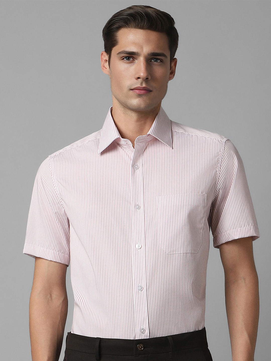 

Louis Philippe Vertical Striped Classic Cotton Opaque Formal Shirt, Pink