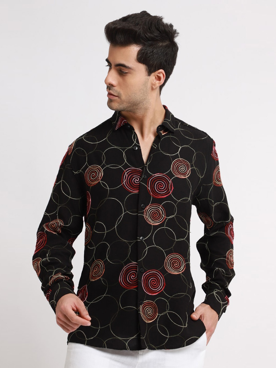 

Banana Club Relaxed Slim Fit Geometric Printed Casual Shirt, Black