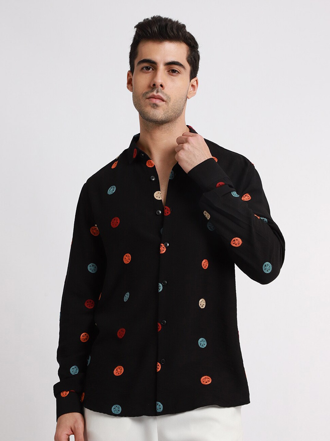 

Banana Club Relaxed Slim Fit Geometric Printed Casual Shirt, Black