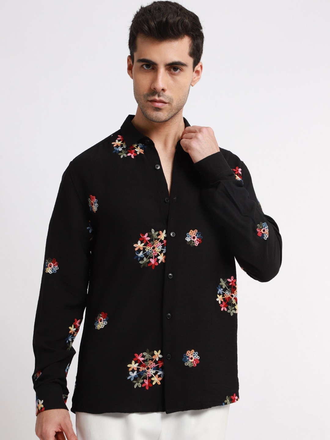 

Banana Club Relaxed Slim Fit Floral Printed Casual Shirt, Black