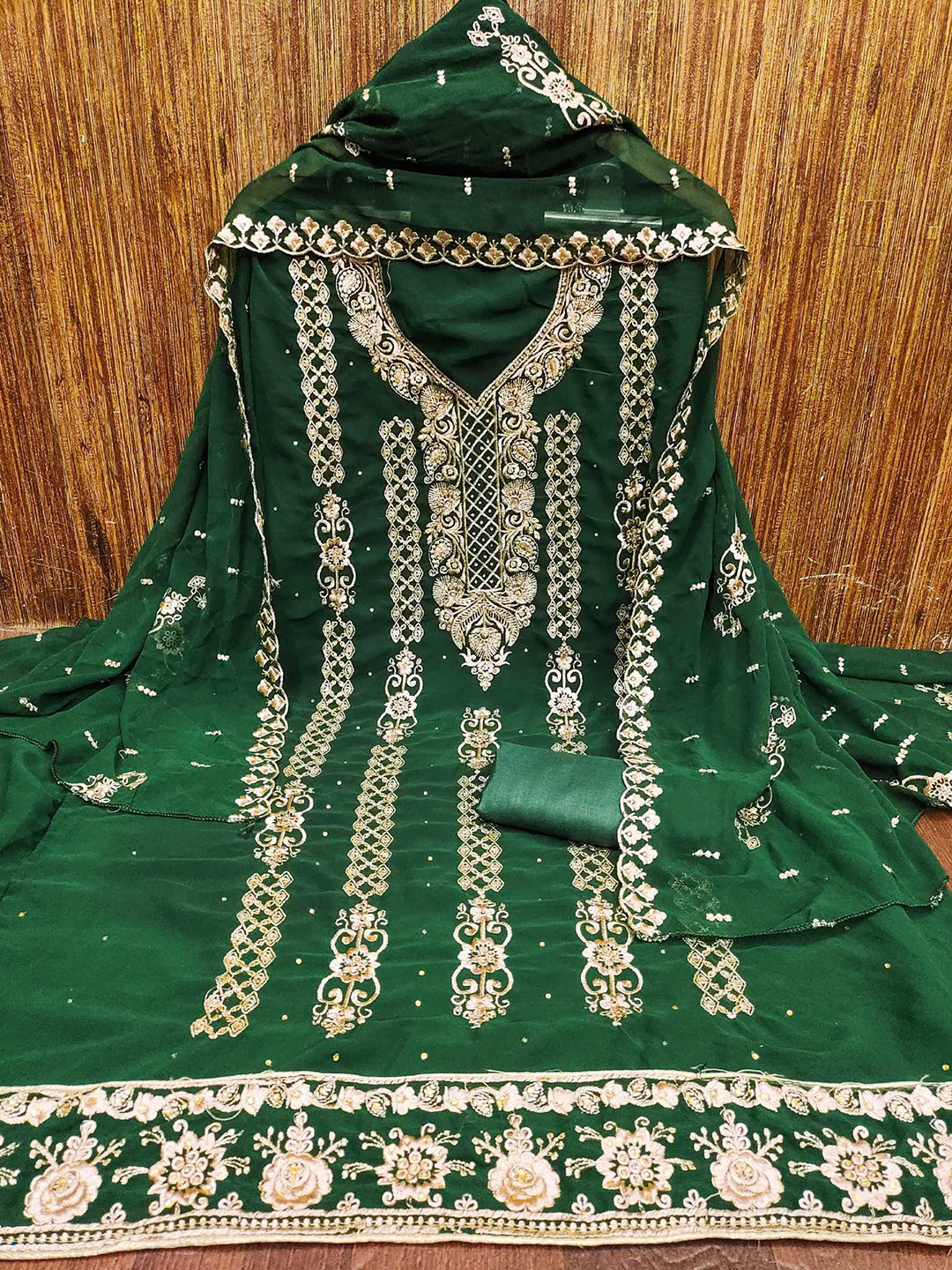 

KALINI Embroidered Unstitched Dress Material, Green