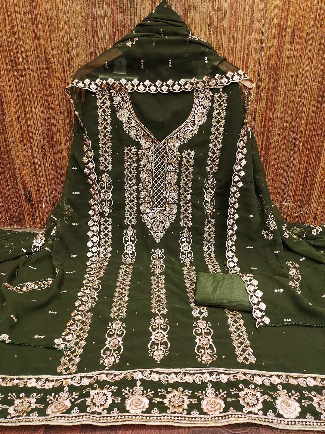 

KALINI Ethnic Motifs Embroidered Unstitched Dress Material, Green