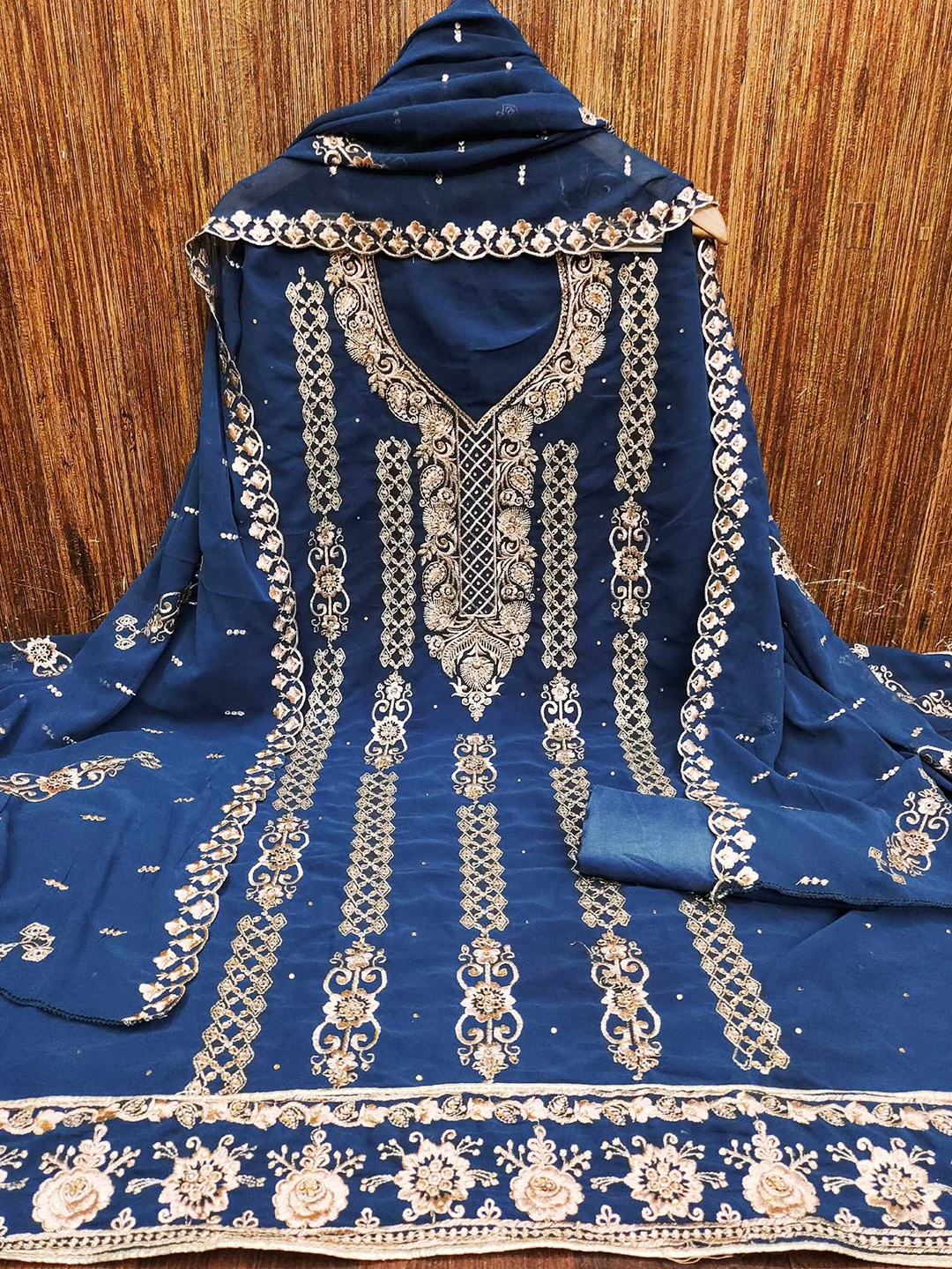 

KALINI Embroidered Unstitched Dress Material, Teal
