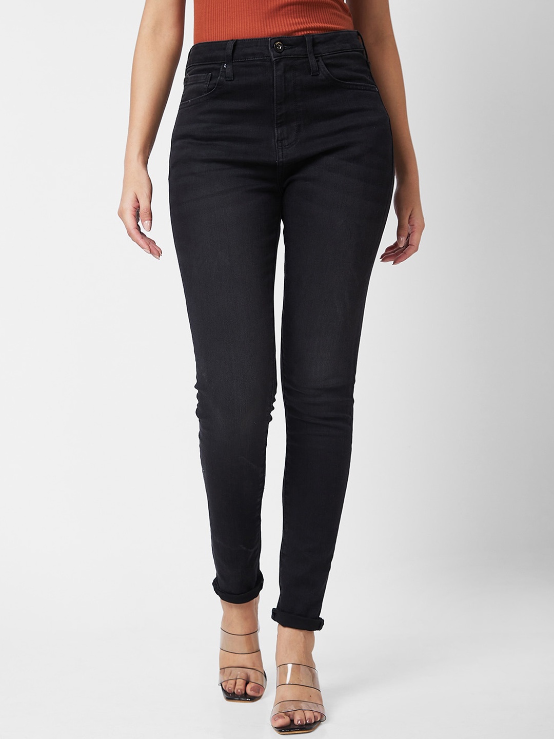 

SPYKAR Women Skinny Fit High-Rise Clean Look Jeans, Black