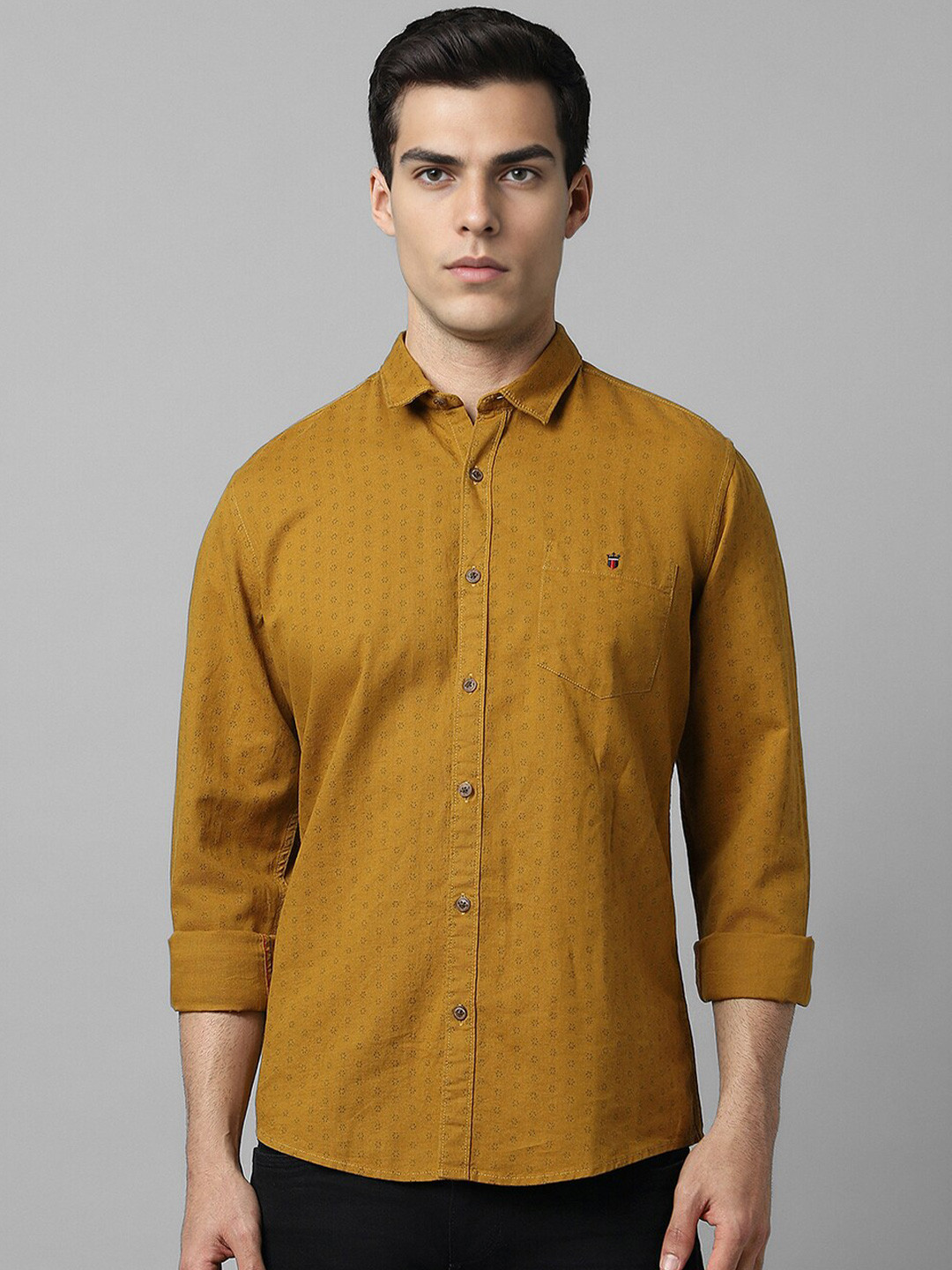 

Louis Philippe Jeans Micro Ditsy Printed Slim Fit Cotton Opaque Casual Shirt, Mustard