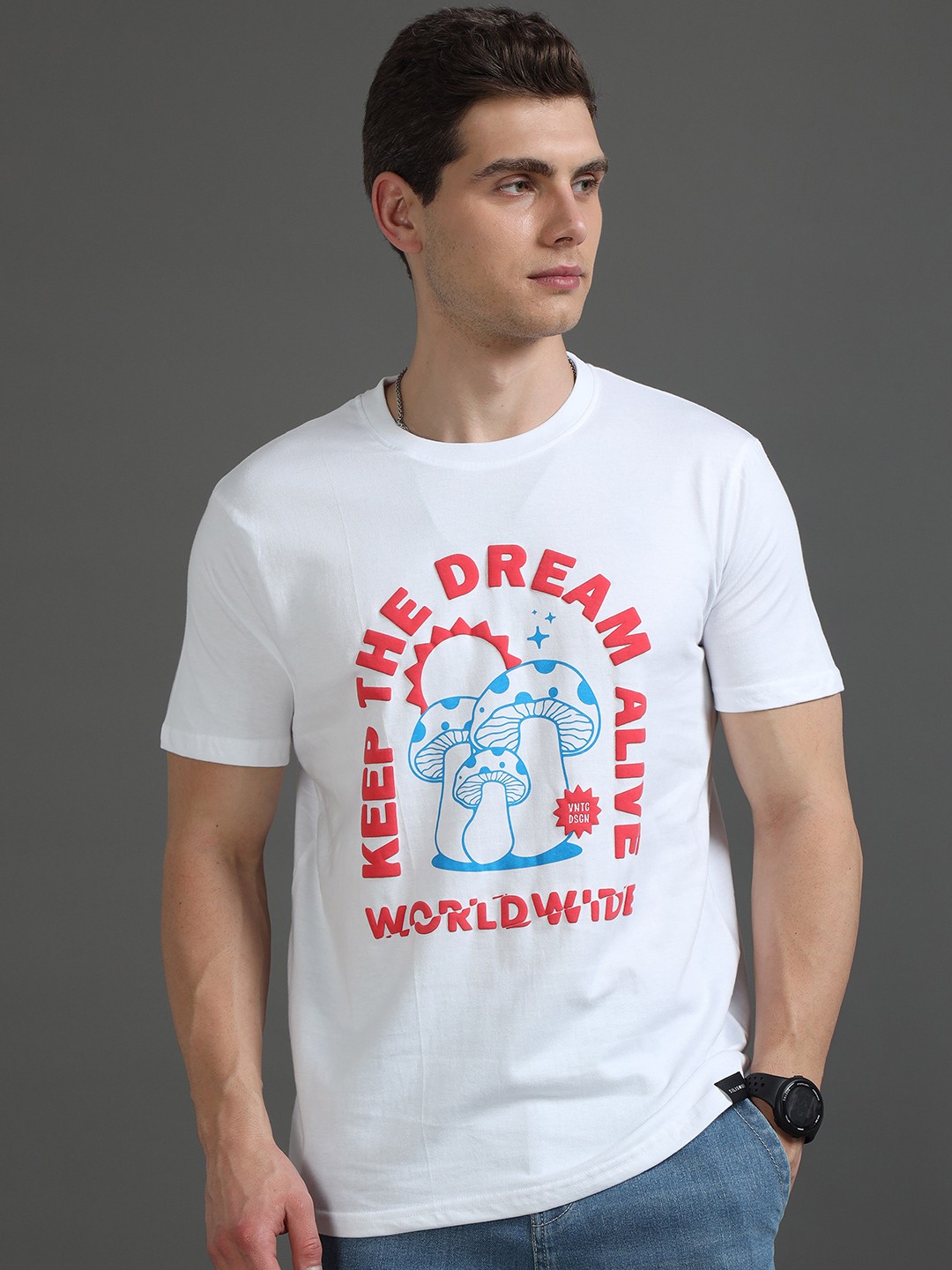 

SILISOUL Typography Puff Printed Pure Cotton T-shirt, White