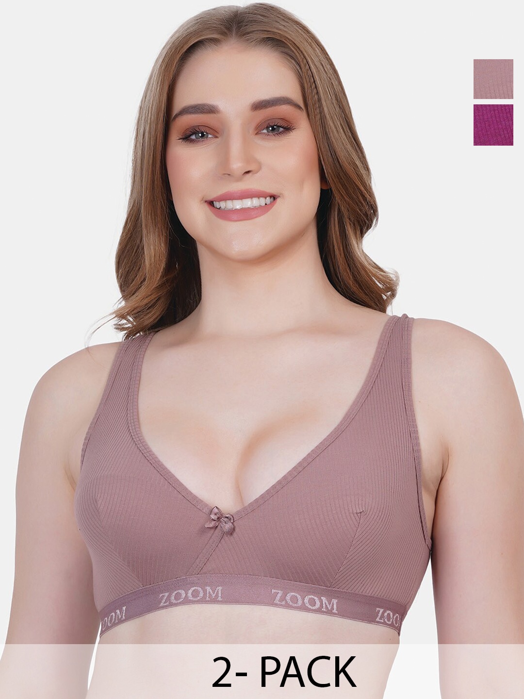 

Reveira Pack Of 2 Medium Coverage Non Padded Workout Bras With All Day Comfort, Mauve