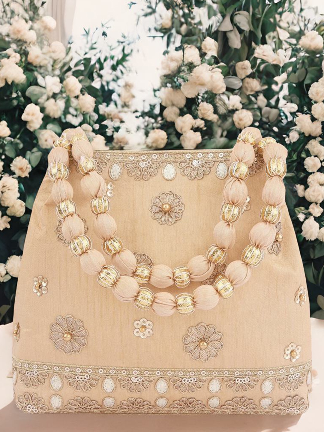 

MASQ Embellished Embroidered Potli Clutch, Cream