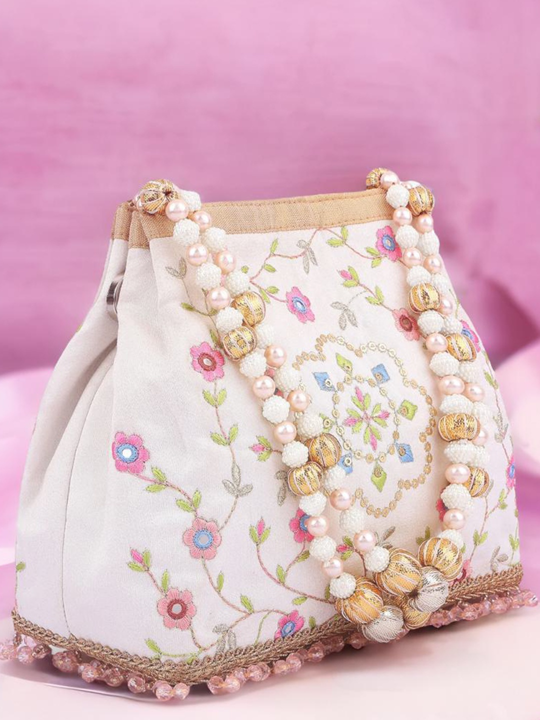 

MASQ Embellished Embroidered Potli Clutch, Cream