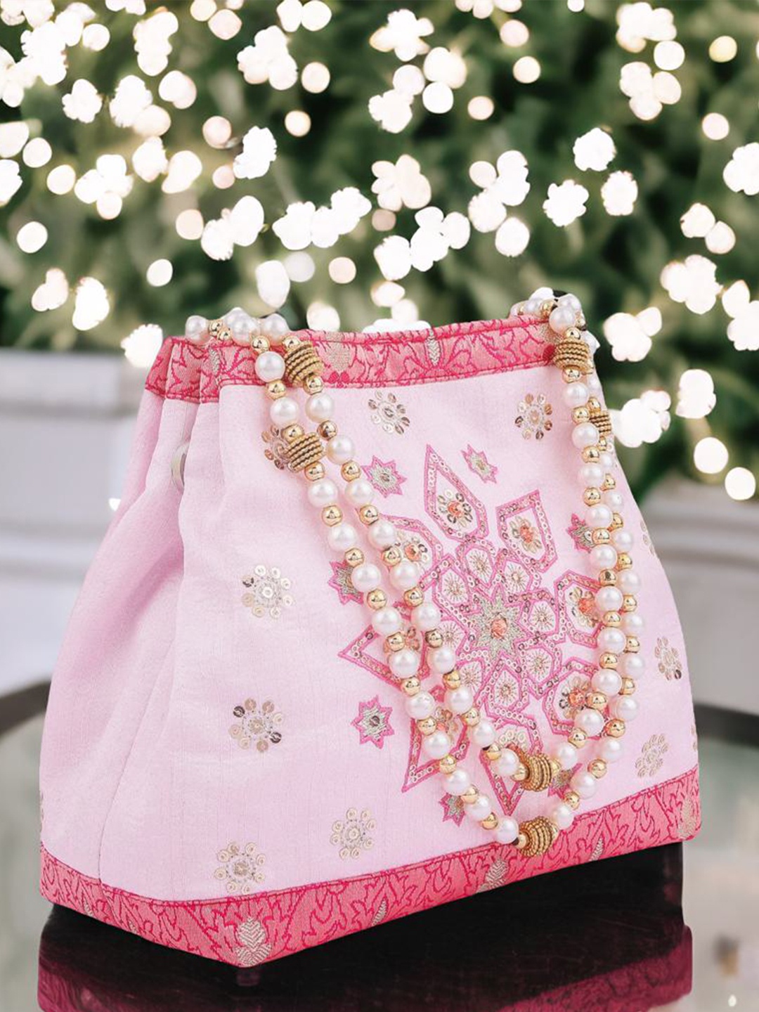 

MASQ Embellished Embroidered Potli Clutch, Pink