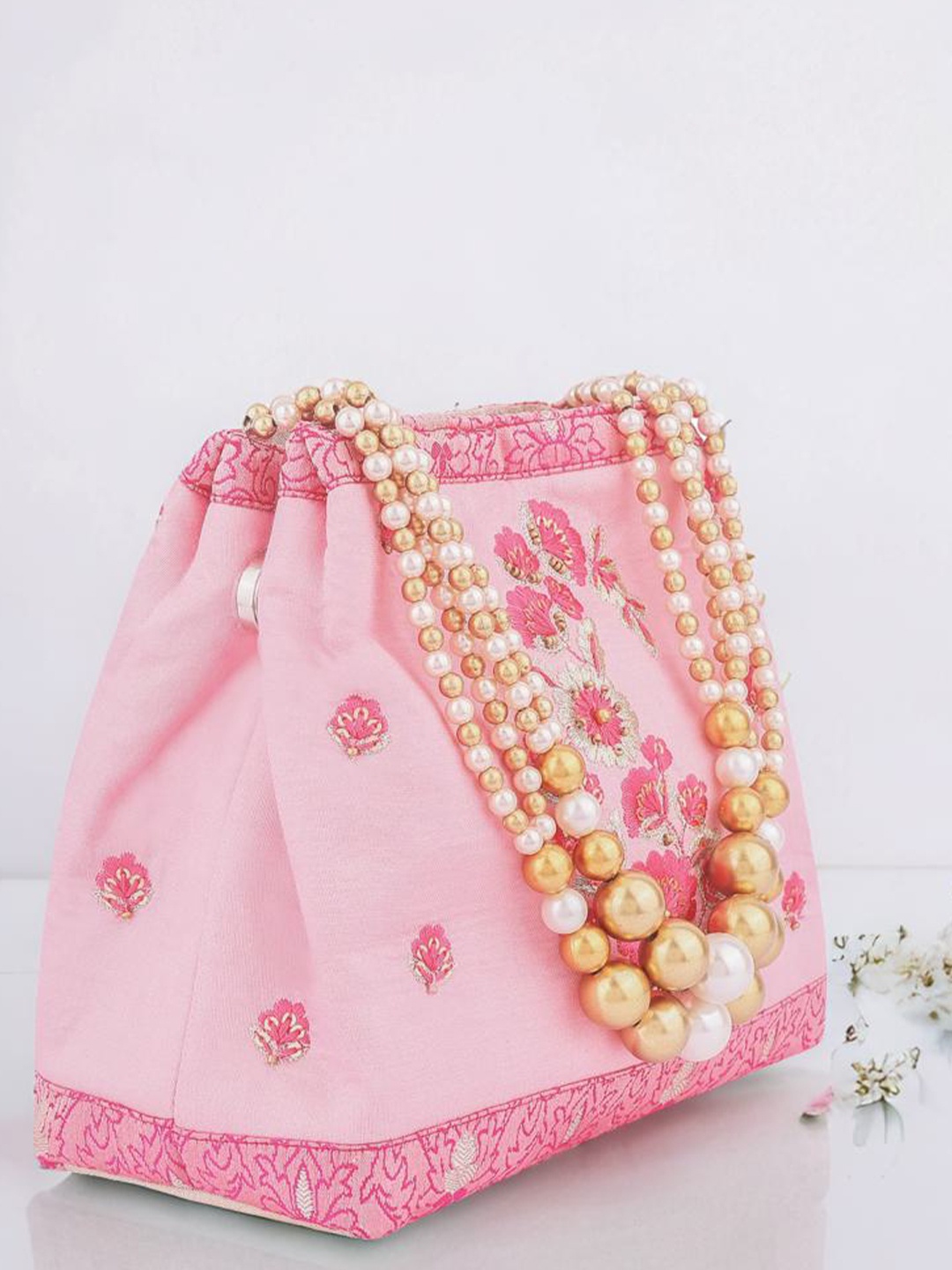 

MASQ Embellished Embroidered Potli Clutch, Pink