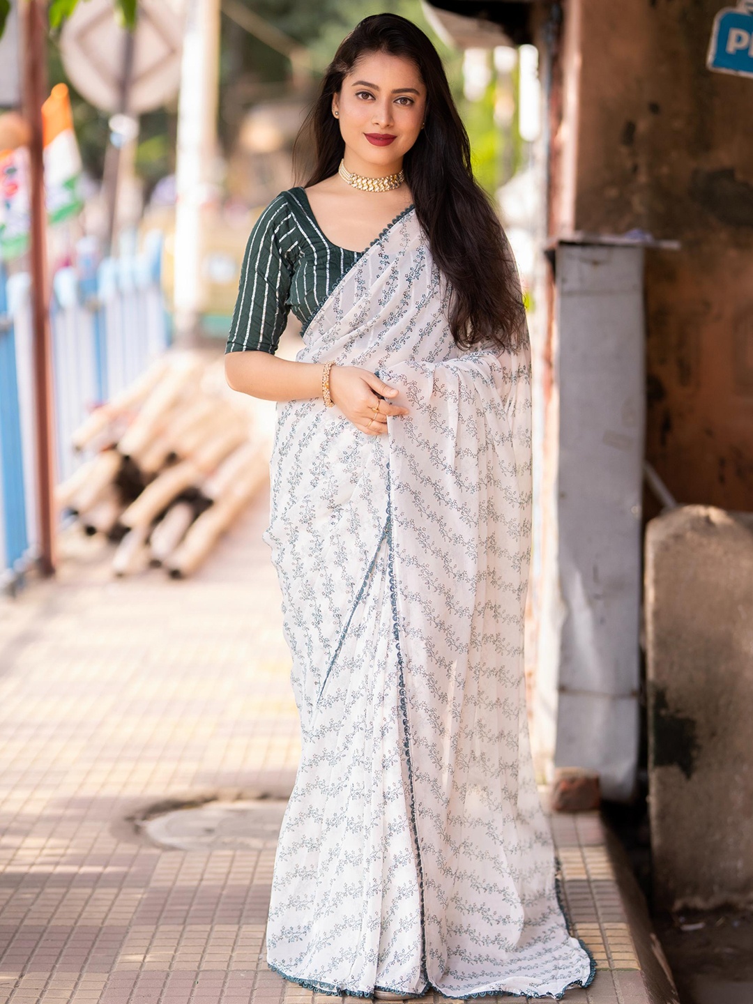 

Ekasya Floral Printed Leheriya Saree, Green