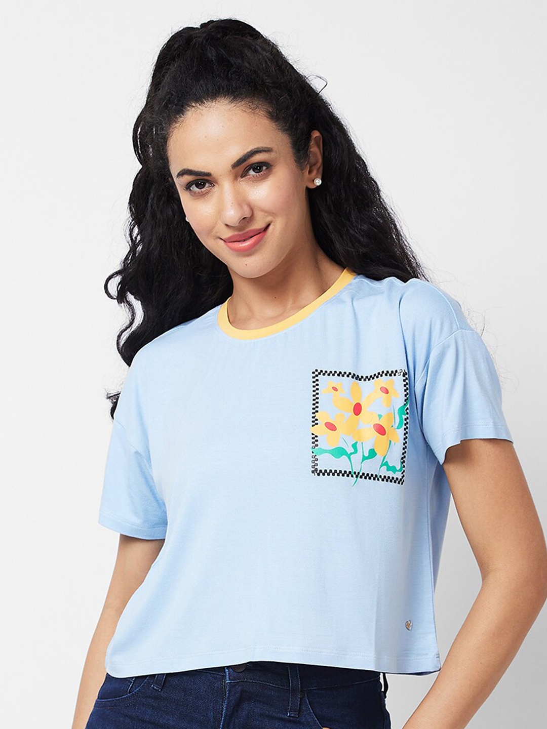 

SPYKAR Graphic Printed Boxy Cotton T-shirt, Blue