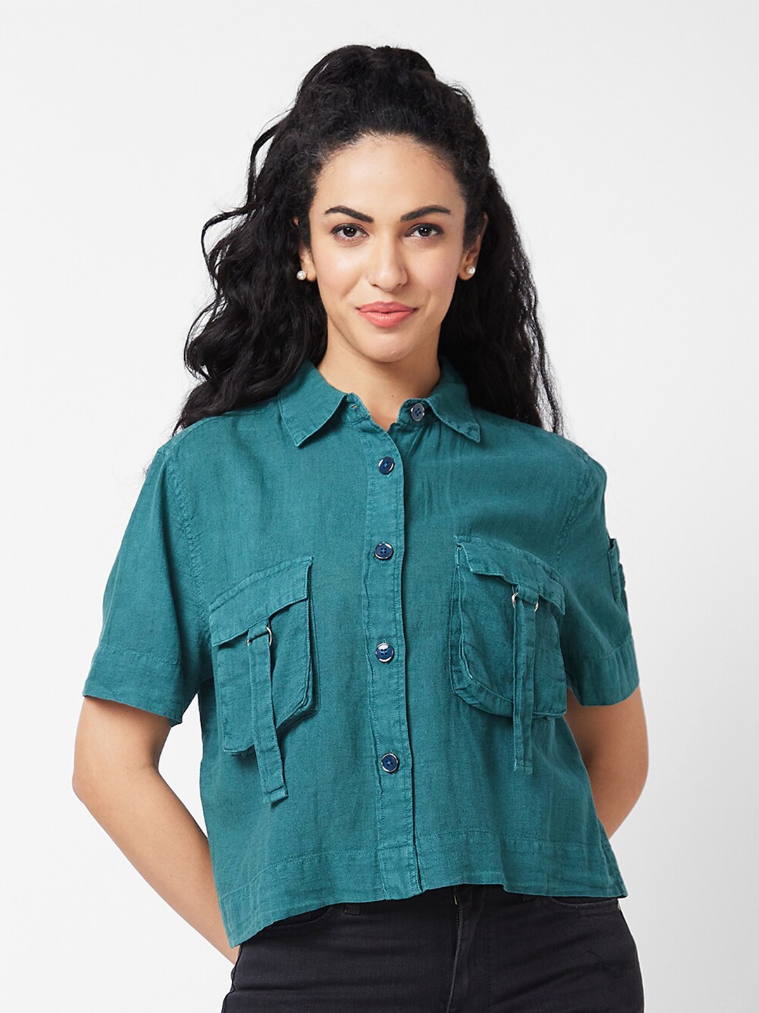 

SPYKAR Boxy Opaque Cotton Casual Shirt, Teal