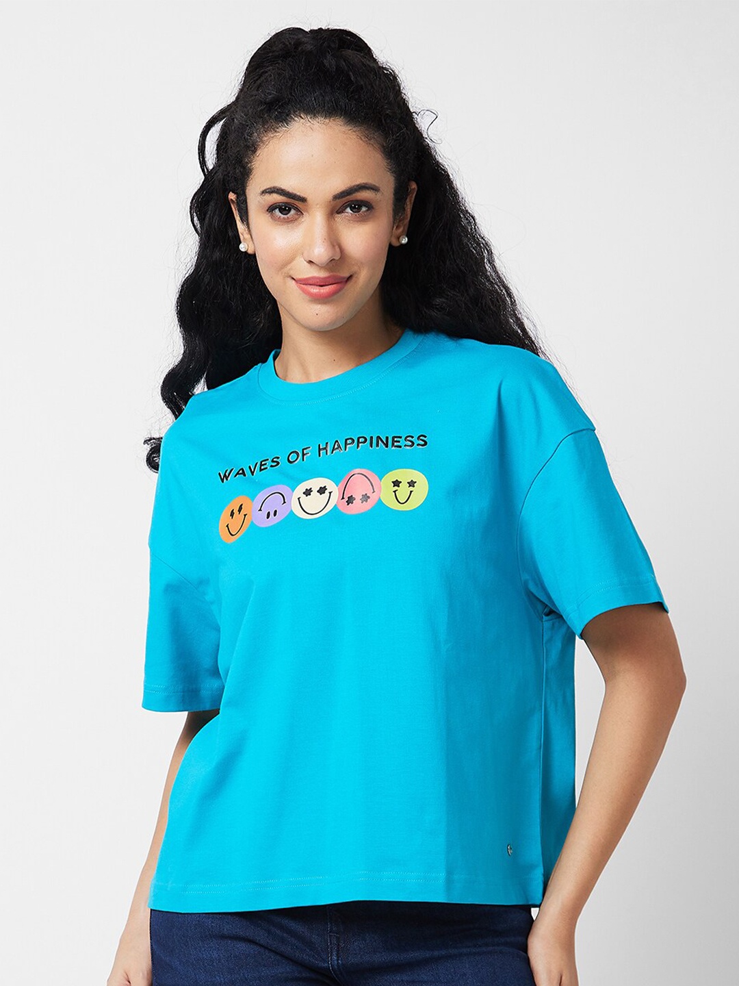 

SPYKAR Round Neck Typography Printed Cotton T-shirt, Green