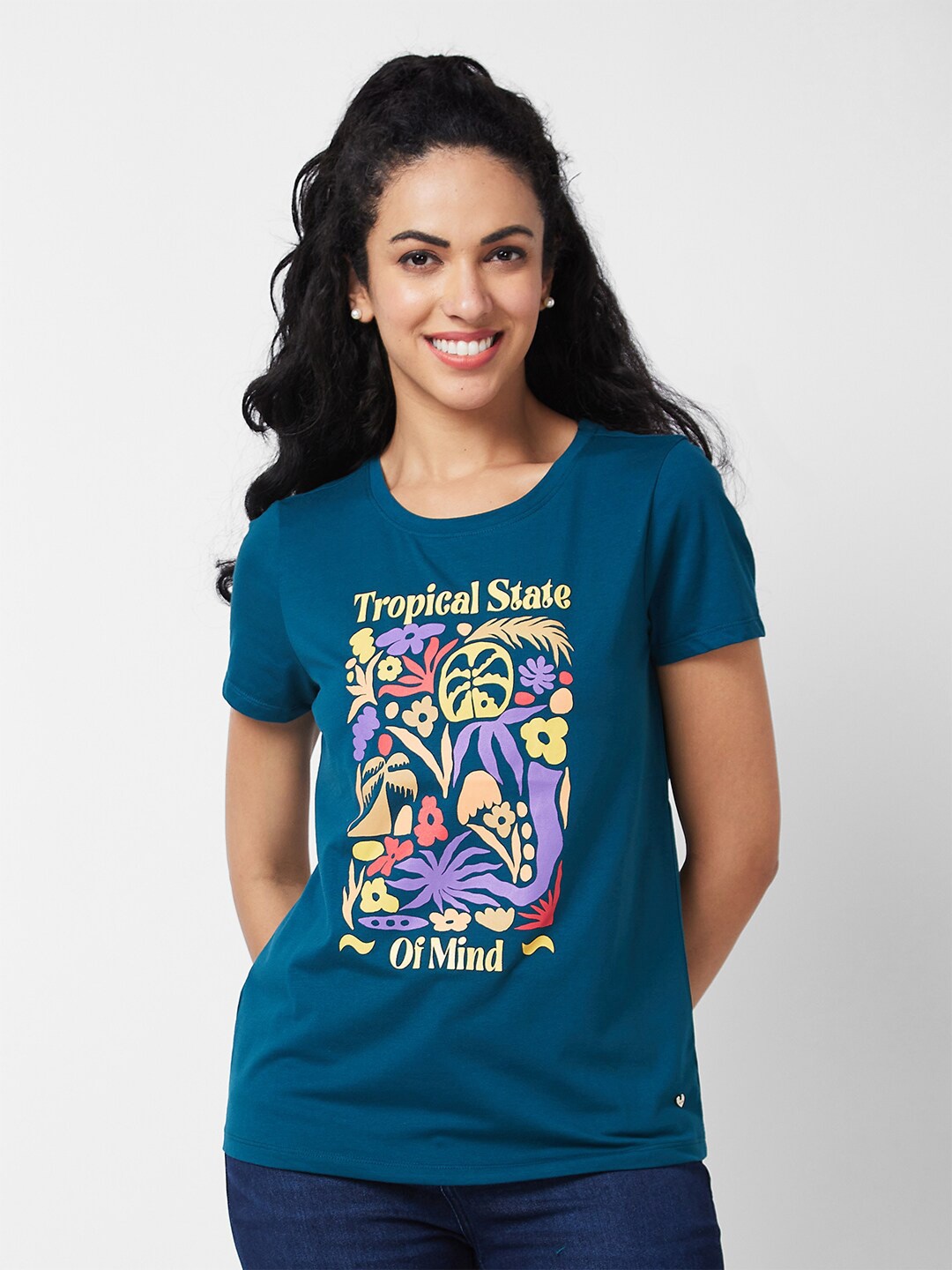 

SPYKAR Round Neck Printed Ethnic T-shirt, Blue