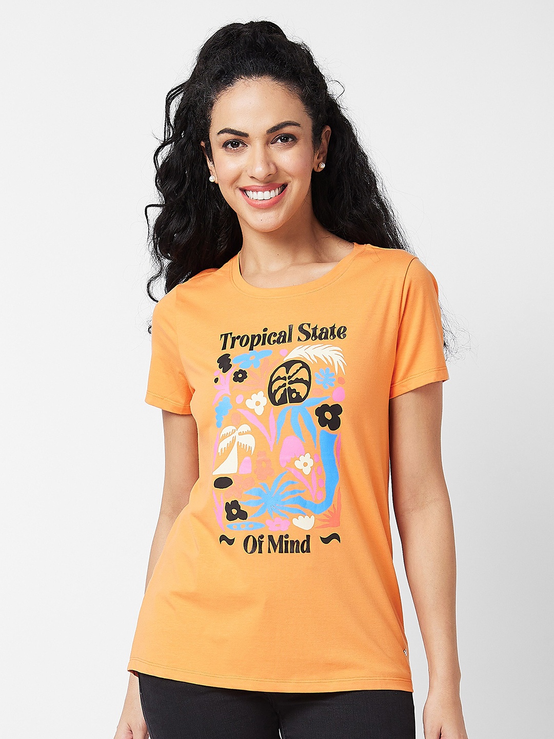

SPYKAR Typography Printed Round Neck Cotton T-shirt, Orange