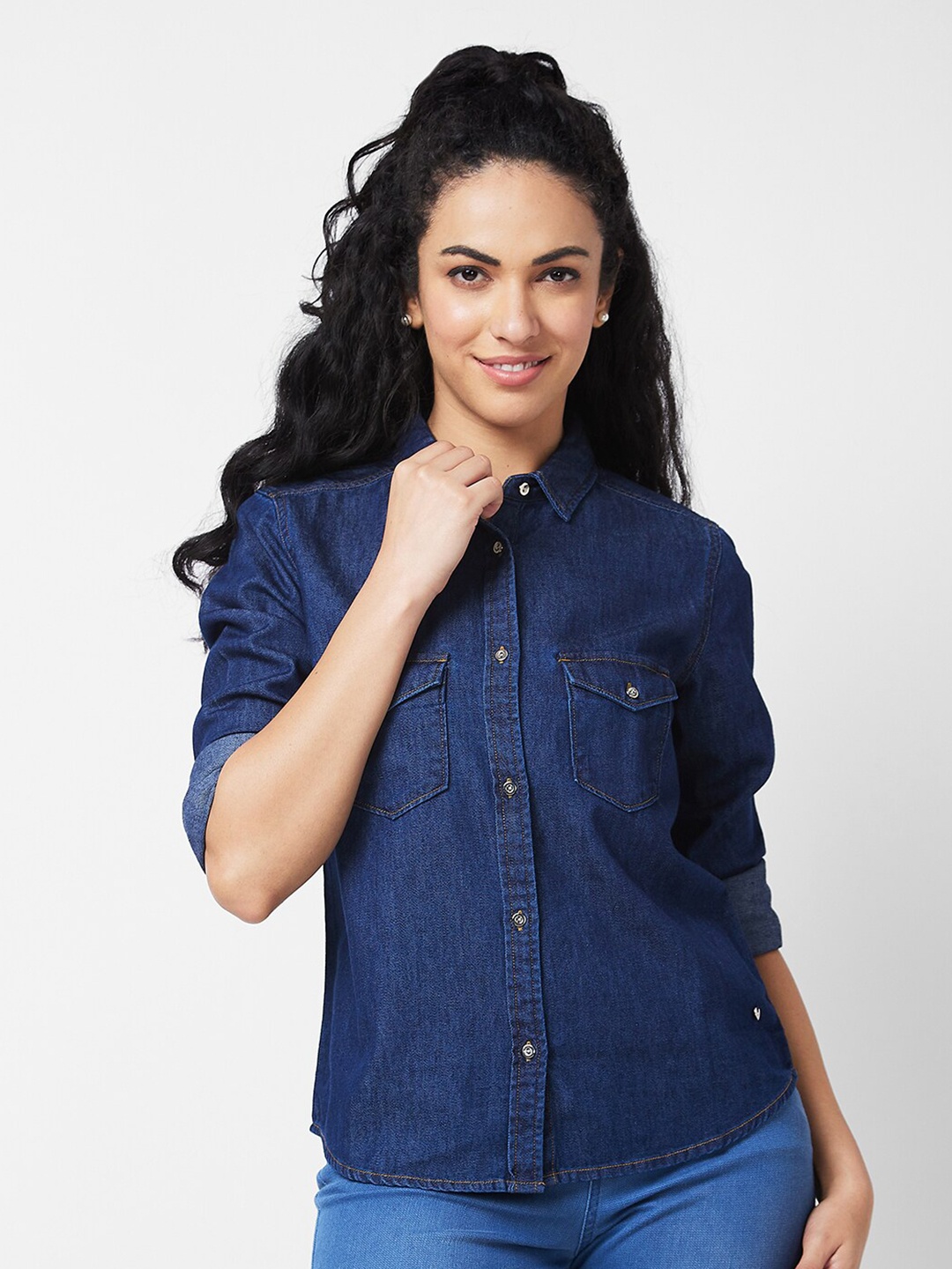 

SPYKAR Women Opaque Casual Shirt, Blue