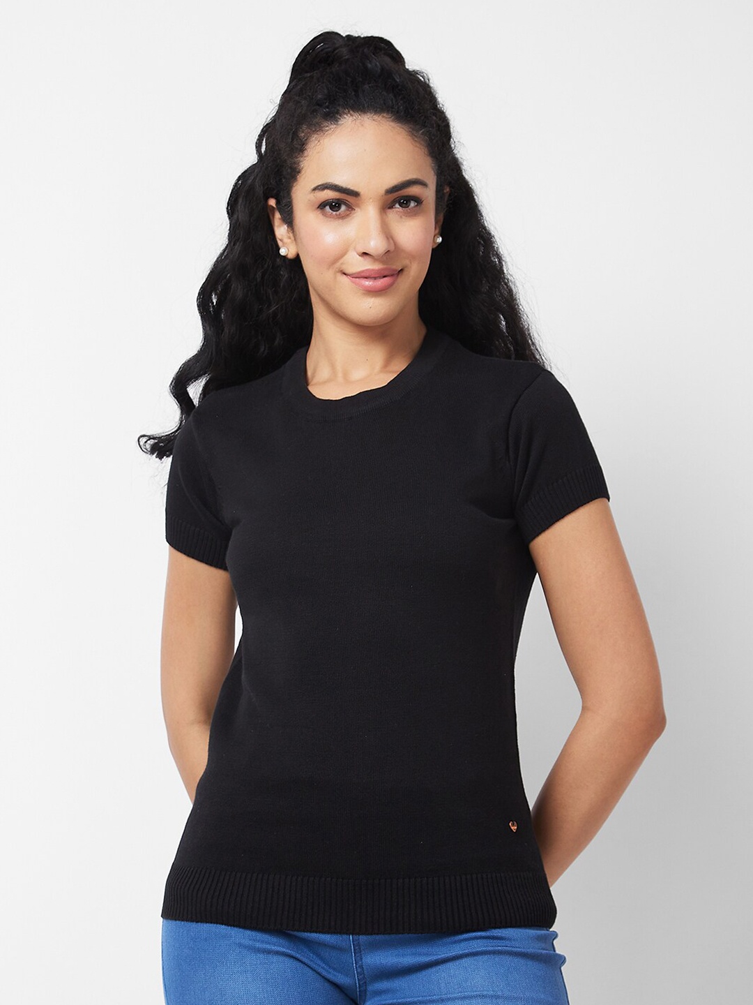 

SPYKAR Round Neck Cotton T-shirt, Black