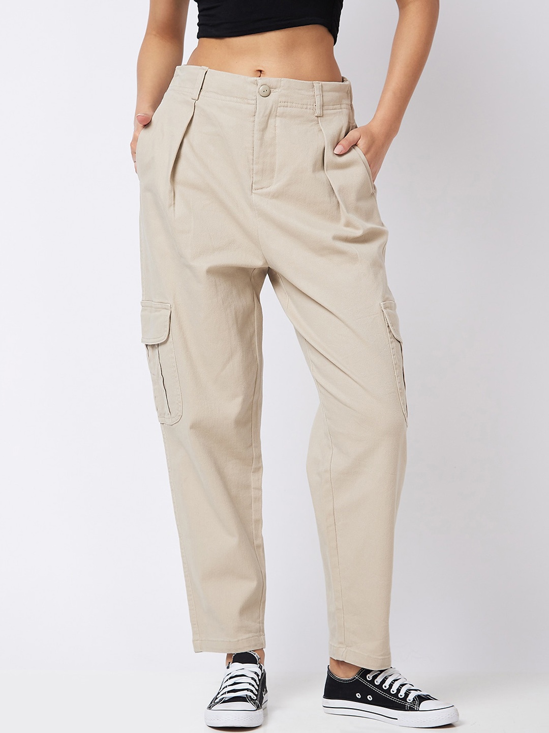 

SPYKAR Women High-Rise Cotton Cargo, Beige